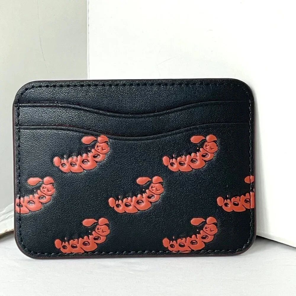 Coach Wavy Card Case CQ866 Caterpillar Coachtopia Black Leather Wallet